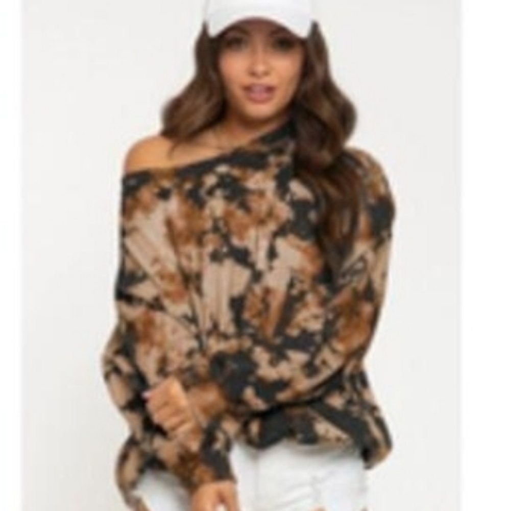 Boutique Black Brown white tie dye light weight sweatshirt M NWT